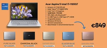 Promoties Acer aspire 5 intel i7-1165g7 pure silver - Acer - Geldig van 01/06/2022 tot 30/06/2022 bij Compudeals