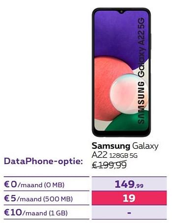 Promoties Samsung galaxy a22 128gb 5g - Samsung - Geldig van 01/06/2022 tot 30/06/2022 bij Proximus