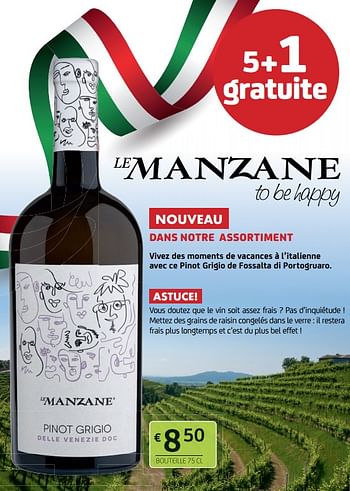 Promoties Le manzane pinot grigio - Witte wijnen - Geldig van 17/06/2022 tot 30/06/2022 bij BelBev