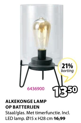 Promoties Alkekonge lamp op batterijen - Huismerk - Jysk - Geldig van 07/06/2022 tot 19/06/2022 bij Jysk
