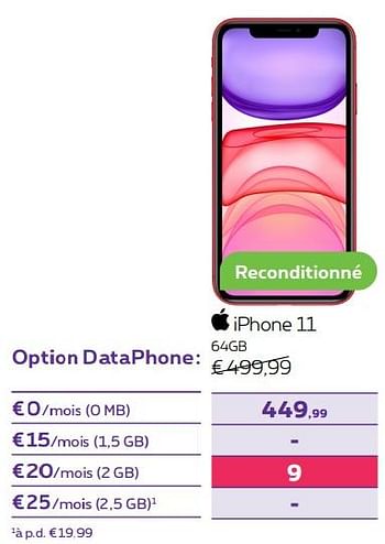 Promotions Apple iphone 11 64gb - Apple - Valide de 01/06/2022 à 30/06/2022 chez Proximus