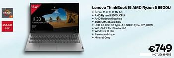 Promotions Lenovo thinkbook 15 amd ryzen 5 5500u - Lenovo - Valide de 01/06/2022 à 30/06/2022 chez Compudeals