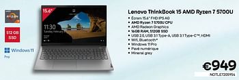 Promotions Lenovo thinkbook 15 amd ryzen 7 5700u - Lenovo - Valide de 01/06/2022 à 30/06/2022 chez Compudeals
