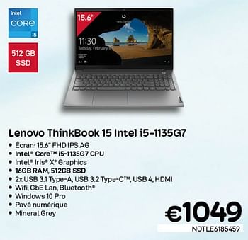 Promotions Lenovo thinkbook intel i5-1135g7 - Lenovo - Valide de 01/06/2022 à 30/06/2022 chez Compudeals