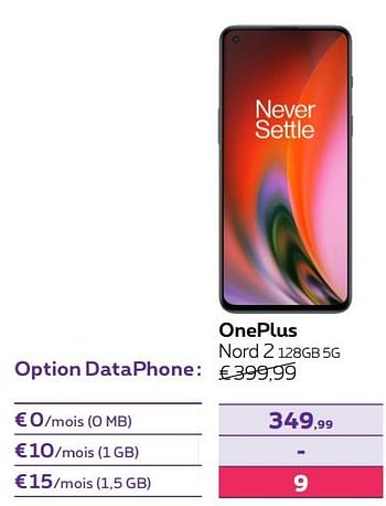 Promotions Oneplus nord 2 128gb 5g - OnePlus - Valide de 01/06/2022 à 30/06/2022 chez Proximus