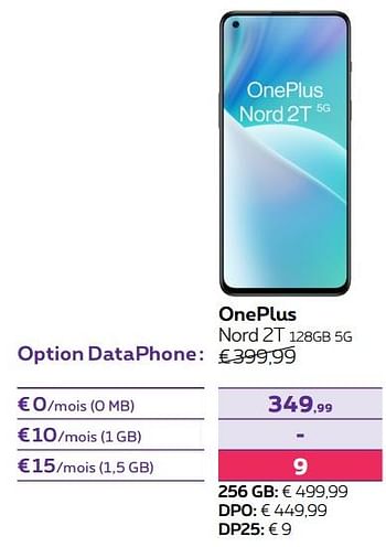 Promotions Oneplus nord 2t 128gb 5g - OnePlus - Valide de 01/06/2022 à 30/06/2022 chez Proximus