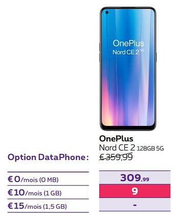 Promotions Oneplus nord ce 2 128gb 5g - OnePlus - Valide de 01/06/2022 à 30/06/2022 chez Proximus