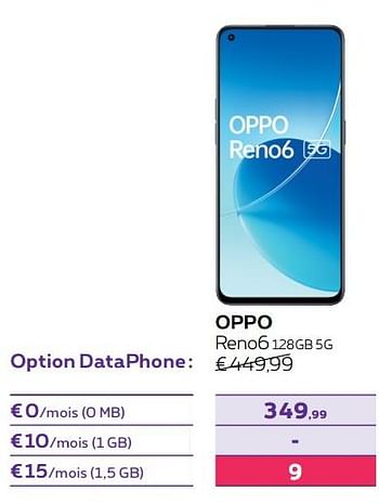 Promotions Oppo reno6 128gb 5g - Oppo - Valide de 01/06/2022 à 30/06/2022 chez Proximus