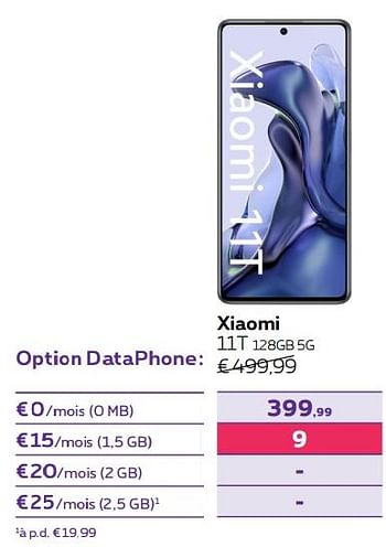 Promotions Xiaomi 11t 128gb 5g - Xiaomi - Valide de 01/06/2022 à 30/06/2022 chez Proximus