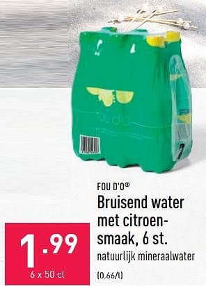 Promoties Bruisend water met citroen- smaak - Fou d'O - Geldig van 13/06/2022 tot 24/06/2022 bij Aldi