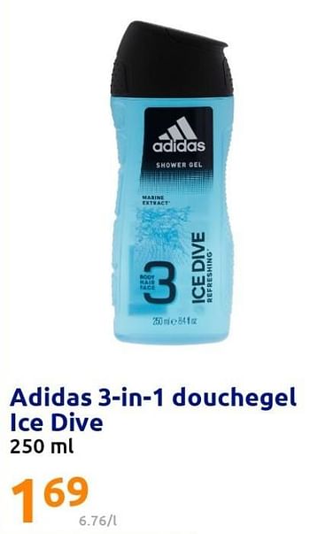 Promoties Adidas 3-in-1 douchegel ice dive - Adidas - Geldig van 08/06/2022 tot 14/06/2022 bij Action