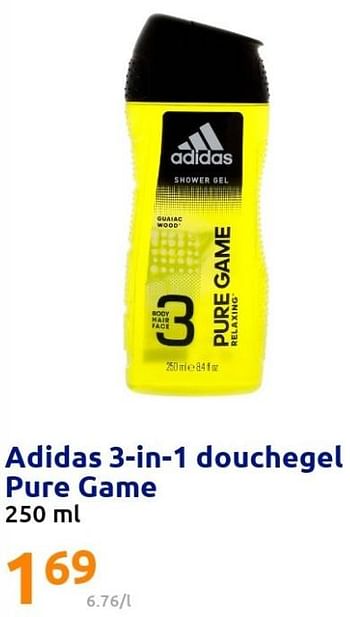 Promoties Adidas 3-in-1 douchegel pure game - Adidas - Geldig van 08/06/2022 tot 14/06/2022 bij Action