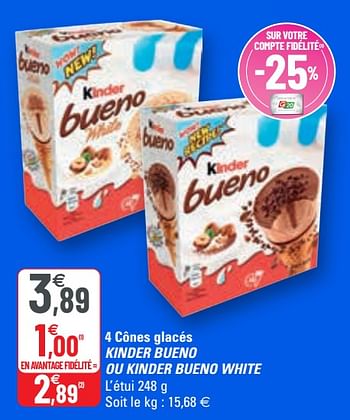 Achat / Vente Kinder 4 Cônes glacés Bueno white 4x90ml, Boite de 248g