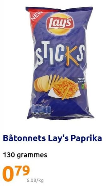 Promotions Bâtonnets lay`s paprika - Lay's - Valide de 08/06/2022 à 14/06/2022 chez Action