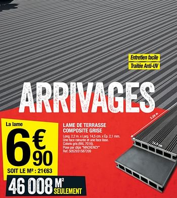 Promotions Lame de terrasse composite grise - Produit Maison - Brico Depot - Valide de 03/06/2022 à 16/06/2022 chez Brico Depot