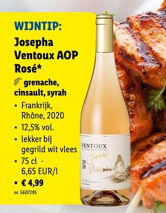 Promoties Josepha ventoux aop rosé - Rosé wijnen - Geldig van 20/06/2022 tot 25/06/2022 bij Lidl