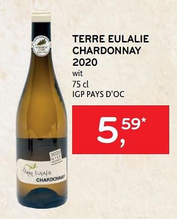 Promoties Terre eulalie chardonnay 2020 wit - Witte wijnen - Geldig van 15/06/2022 tot 28/06/2022 bij Alvo