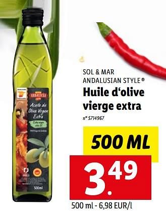 Promotions Huile d‘olive vierge extra - Sol & Mar - Valide de 20/06/2022 à 25/06/2022 chez Lidl
