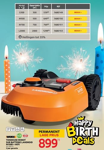 Promoties Worx tondeuse-robot sur batterie landroid m1000 + wifi - Worx - Geldig van 15/06/2022 tot 27/06/2022 bij Brico