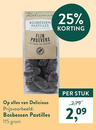 Promoties Bosbessen pastilles - Delicious - Geldig van 13/06/2022 tot 10/07/2022 bij Holland & Barret