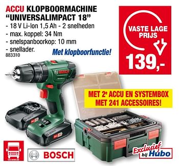 Promoties Bosch accu klopboormachine universalimpact 18 - Bosch - Geldig van 15/06/2022 tot 26/06/2022 bij Hubo
