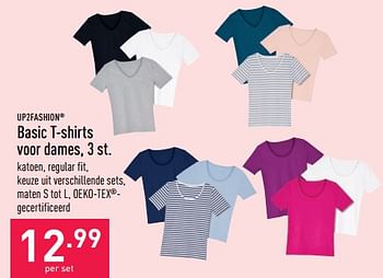 Promoties Basic t-shirts voor dames - UP2Fashion - Geldig van 22/06/2022 tot 01/07/2022 bij Aldi