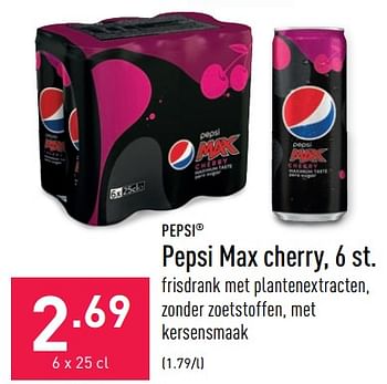 Promoties Pepsi max cherry - Pepsi - Geldig van 24/06/2022 tot 01/07/2022 bij Aldi