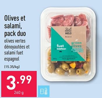 Promoties Olives et salami, pack duo - Huismerk - Aldi - Geldig van 24/06/2022 tot 01/07/2022 bij Aldi