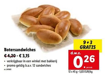 Promoties Botersandwiches - Huismerk - Lidl - Geldig van 27/06/2022 tot 03/07/2022 bij Lidl