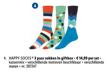 Promotions 3 paar sokken in giftbox - Happy Socks - Valide de 27/06/2022 à 03/07/2022 chez Lidl
