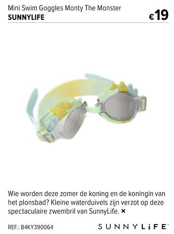Promoties Mini swim goggles monty the monster sunnylife - Sunny Life - Geldig van 15/06/2022 tot 12/07/2022 bij A.S.Adventure