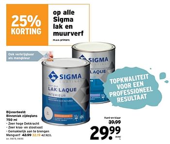 Promoties Binnenlak zijdeglans - Sigma - Geldig van 15/06/2022 tot 28/06/2022 bij Gamma