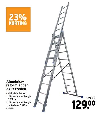 Promoties Aluminium reformladder 3x 9 treden - Huismerk - Gamma - Geldig van 15/06/2022 tot 28/06/2022 bij Gamma