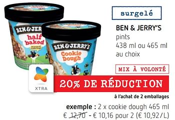 Promotions Ben + jerry’s pints cookie dough - Ben&Jerry's - Valide de 16/06/2022 à 29/06/2022 chez Spar (Colruytgroup)
