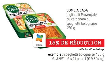 Promotions Come a casa spaghetti bolognaise - Come a Casa - Valide de 16/06/2022 à 29/06/2022 chez Spar (Colruytgroup)