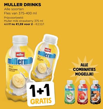 Promoties Muller milk strawberry - Muller - Geldig van 22/06/2022 tot 28/06/2022 bij Jumbo