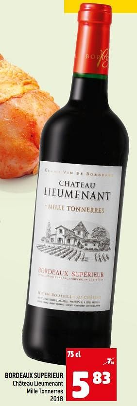 Promoties Bordeaux superieur château lieumenant mille tonnerres - Rode wijnen - Geldig van 15/06/2022 tot 21/06/2022 bij Match