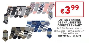 Promoties Lot de 5 paires de chaussettes courtes enfant - Huismerk - Trafic  - Geldig van 29/06/2022 tot 04/07/2022 bij Trafic