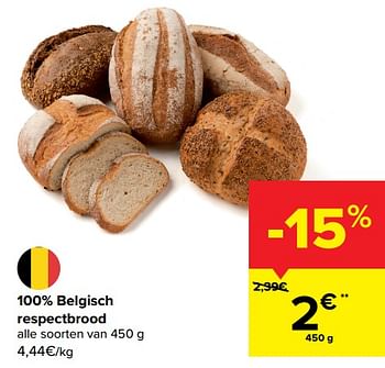 Promoties 100% belgisch respectbrood - Huismerk - Carrefour  - Geldig van 22/06/2022 tot 27/06/2022 bij Carrefour