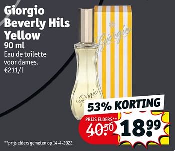 Promoties Giorgio beverly hils yellow edt - Giorgio Beverly Hills - Geldig van 21/06/2022 tot 26/06/2022 bij Kruidvat