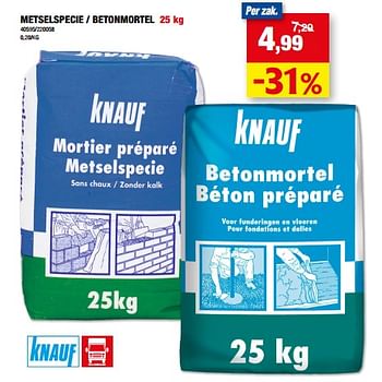 Promoties Metselspecie - betonmortel - Knauf - Geldig van 22/06/2022 tot 26/06/2022 bij Hubo