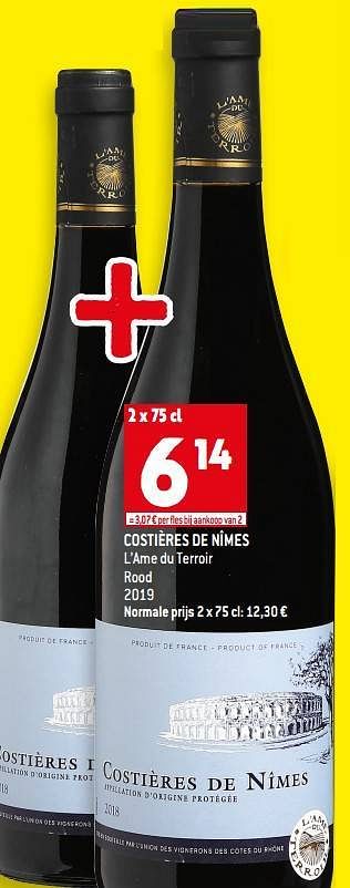 Promoties Costières de nîmes l’ame du terroir rood 2019 - Rode wijnen - Geldig van 22/06/2022 tot 28/07/2022 bij Match