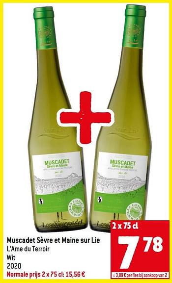 Promoties Muscadet sèvre et maine sur lie l’ame du terroir wit 2020 - Witte wijnen - Geldig van 22/06/2022 tot 28/07/2022 bij Match