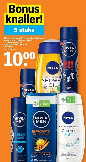 Promoties Nivea deodorant en doucheproducten - Nivea - Geldig van 20/06/2022 tot 26/06/2022 bij Albert Heijn