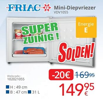 Promoties Friac mini-diepvriezer vdv1055 - Friac - Geldig van 01/07/2022 tot 31/07/2022 bij Eldi