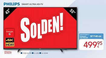 Promotions Philips smart ultra hd-tv 55pus7556-12 - Philips - Valide de 01/07/2022 à 31/07/2022 chez Eldi