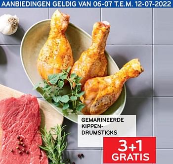 Promoties Gemarineerde kippendrumsticks 3+1 gratis - Huismerk - Alvo - Geldig van 06/07/2022 tot 12/07/2022 bij Alvo