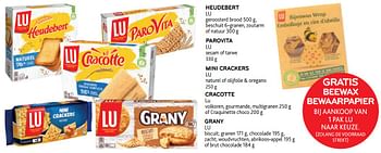 Promotions Heudebert lu + parovita lu + mini crackers lu + cracotte lu + grany lu gratis beewax bewaarpapier bij aankoop van 1 pak lu naar keuze - Lu - Valide de 29/06/2022 à 12/07/2022 chez Alvo