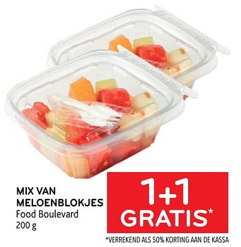 Promoties Mix van meloenblokjes food boulevard 1+1 gratis - Food Boulevard - Geldig van 29/06/2022 tot 12/07/2022 bij Alvo
