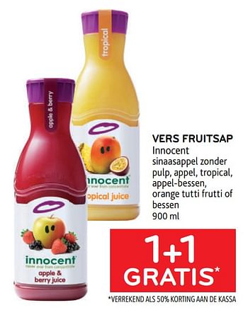 Promoties Vers fruitsap innocent 1+1 gratis - Innocent - Geldig van 29/06/2022 tot 12/07/2022 bij Alvo
